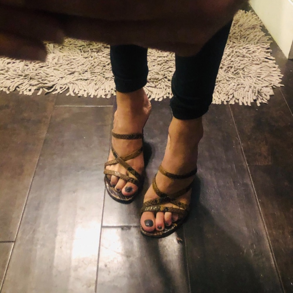 90s Italian leather strappy snakeskin heel sandals